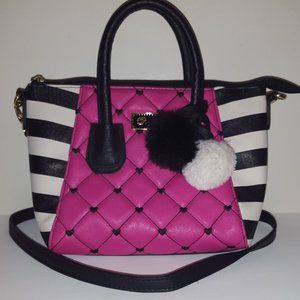 Luv Betsey by Betsey Johnson Shoulder Bag Purse Tote Black Pink Quilted Hearts